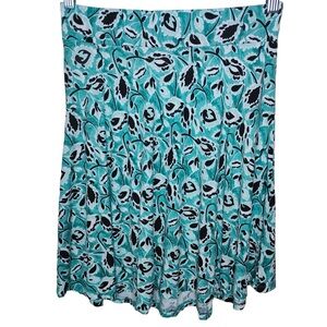 Loft Women's Size S Pull On Skater Swing Skirt Blue Black Floral Paisley Flowy